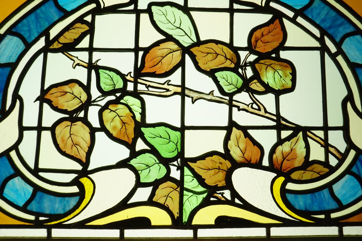 Vitrail - Vitraux - Roses Dans Un Décor Art Nouveau / Art Déco-photo-3