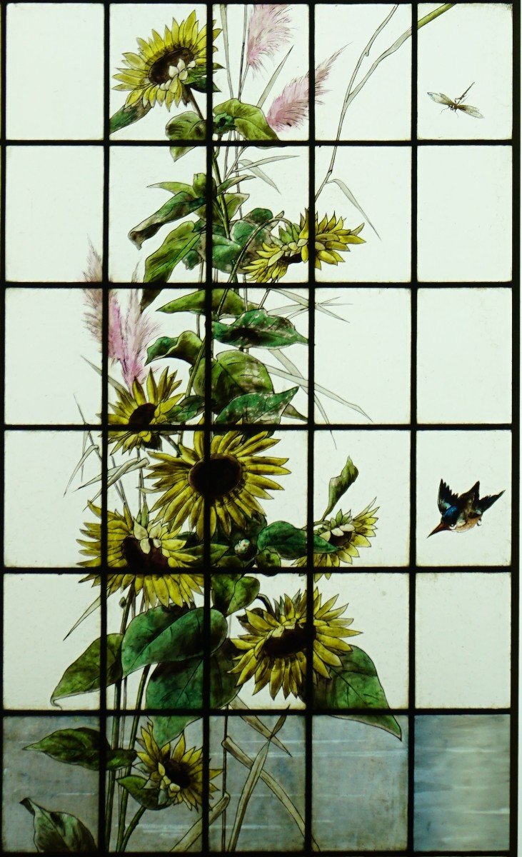 Stained Glass - Stained Glass - Sunflowers, Dahlias And Birds-photo-4