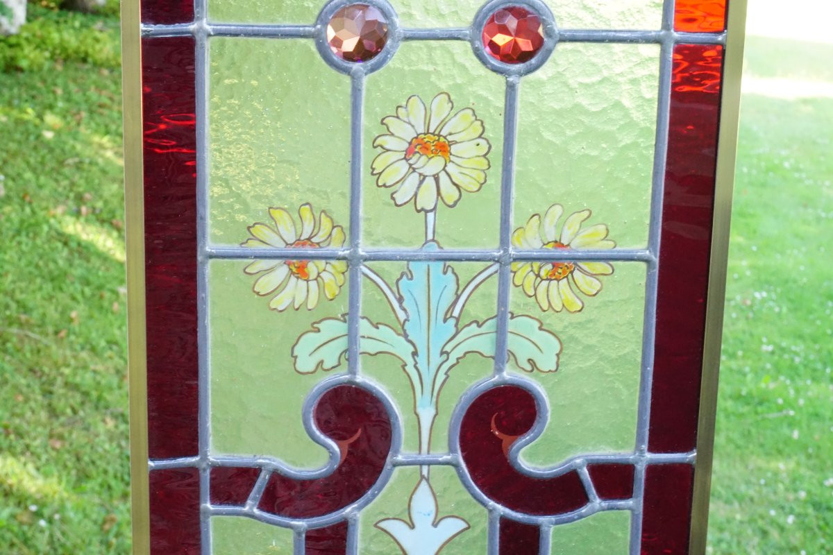 Vitrail - Vitraux - Fleurs Jaunes Et Cabochons-photo-4