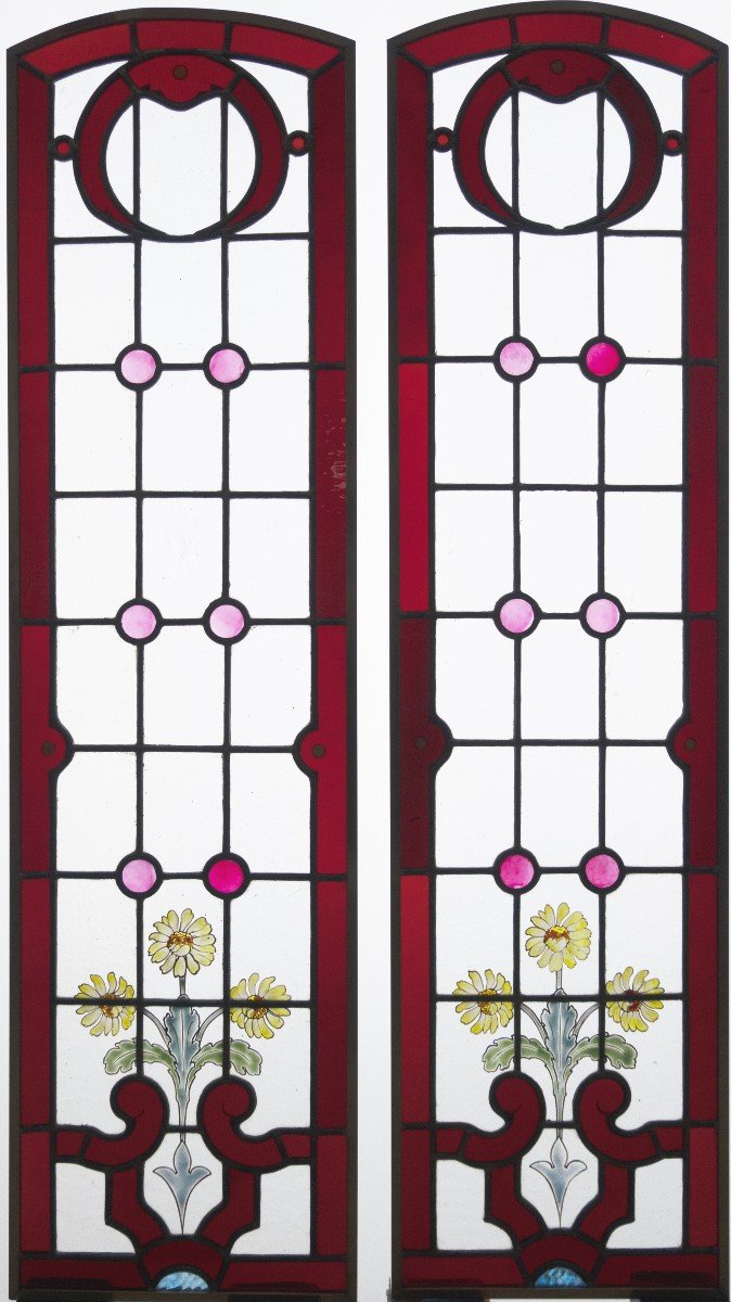 Vitrail - Vitraux - Fleurs Jaunes Et Cabochons