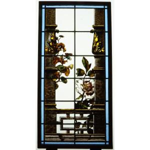 Stained Glass Window - Peony And Nasturtiums Between Two Pillars