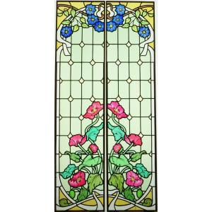 Vitrail - Vitraux Art Nouveaux aux clématites et aux pavots