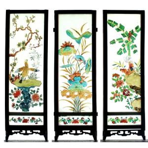 Asian-style Table Screen Panels Painted Under Glass