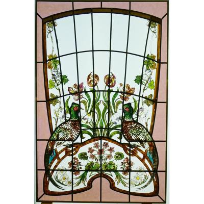 Stained Glass - Pheasants In A Flower Decor