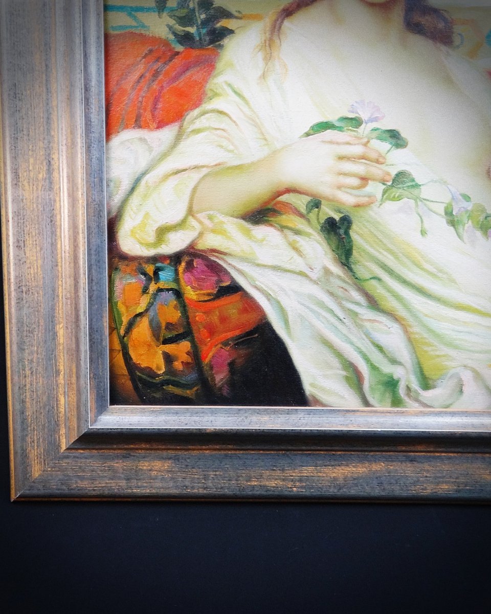 Oil Portrait On Canvas Inspired By Albaydé By Cabanel, Signed Darmont, 78x68 Cm, 20th Century-photo-3
