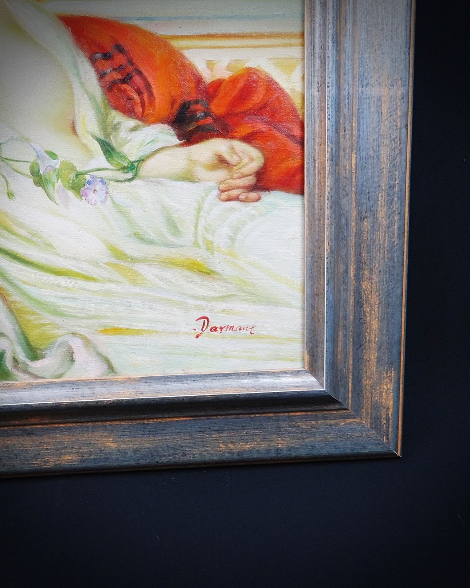 Oil Portrait On Canvas Inspired By Albaydé By Cabanel, Signed Darmont, 78x68 Cm, 20th Century-photo-4