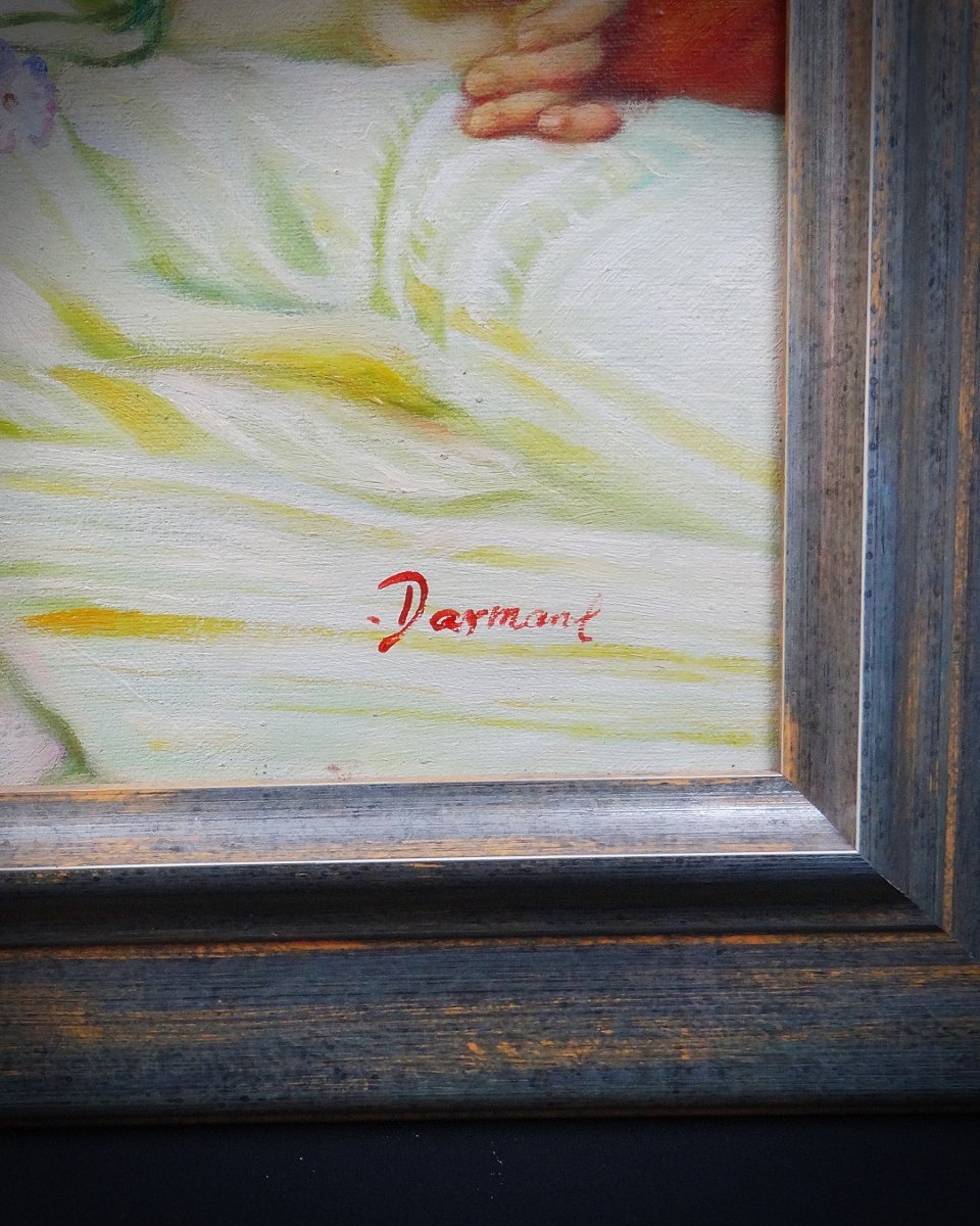 Oil Portrait On Canvas Inspired By Albaydé By Cabanel, Signed Darmont, 78x68 Cm, 20th Century-photo-5