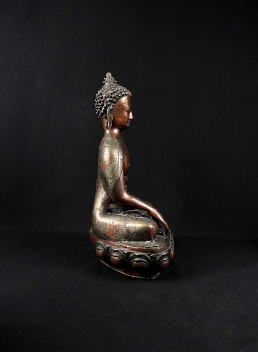 Large Tibetan Shakyamuni Tathagata Buddha In Copper Alloy Bronze, 19th Century-photo-1