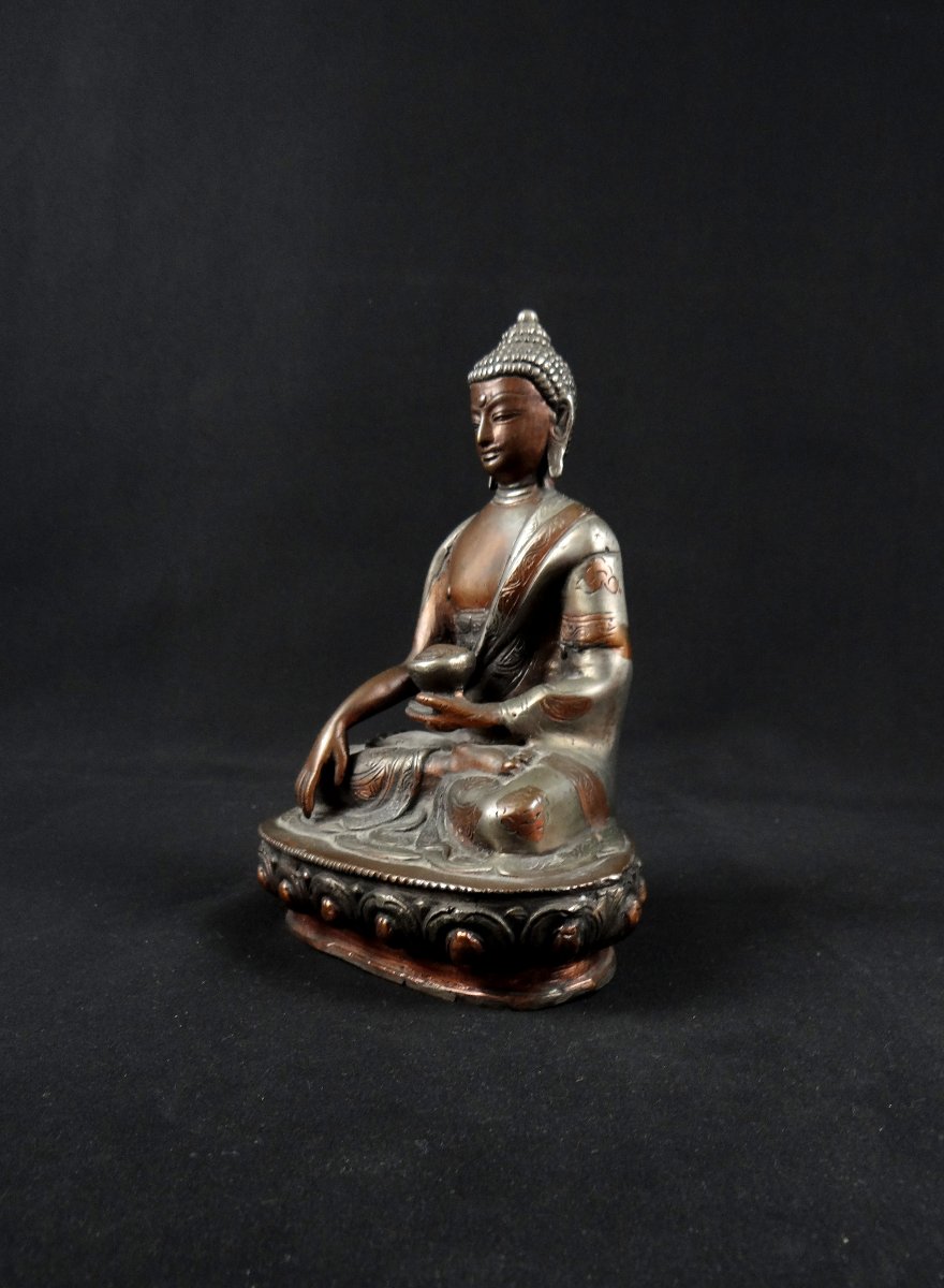 19th Century Tibetan Buddha Shakyamuni Tathagata Statue In Copper Alloy Bronze-photo-2