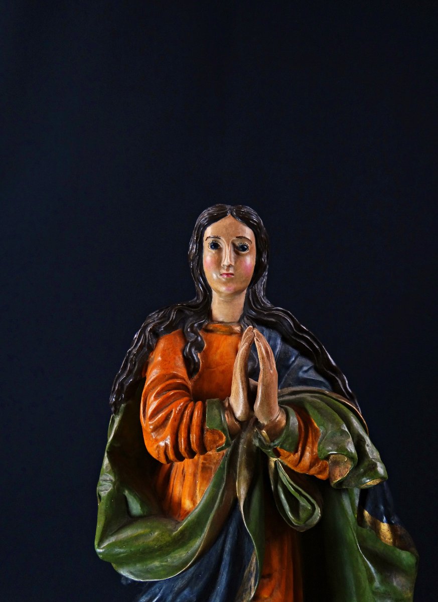 Large Polychrome Plaster Statue Of The Virgin Of The Immaculate Conception, Sacred Art, Late 19th Century-photo-2