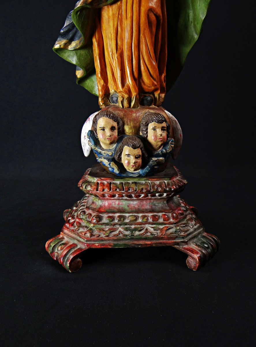 Large Polychrome Plaster Statue Of The Virgin Of The Immaculate Conception, Sacred Art, Late 19th Century-photo-4