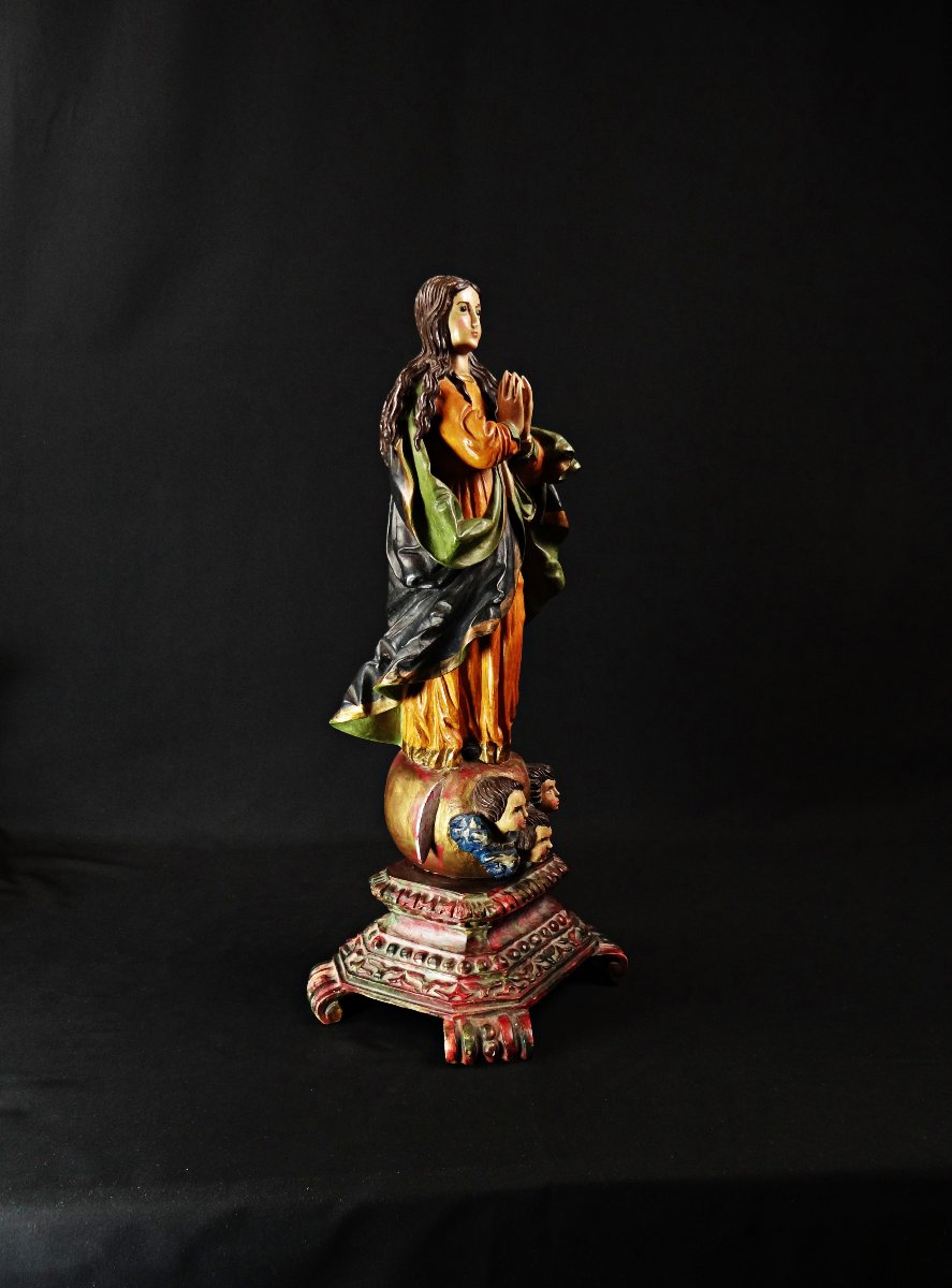 Large Polychrome Plaster Statue Of The Virgin Of The Immaculate Conception, Sacred Art, Late 19th Century-photo-1