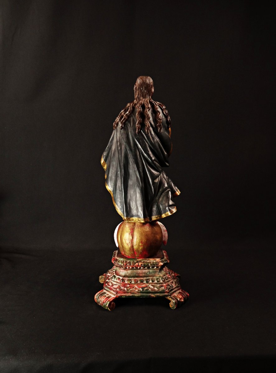 Large Polychrome Plaster Statue Of The Virgin Of The Immaculate Conception, Sacred Art, Late 19th Century-photo-3