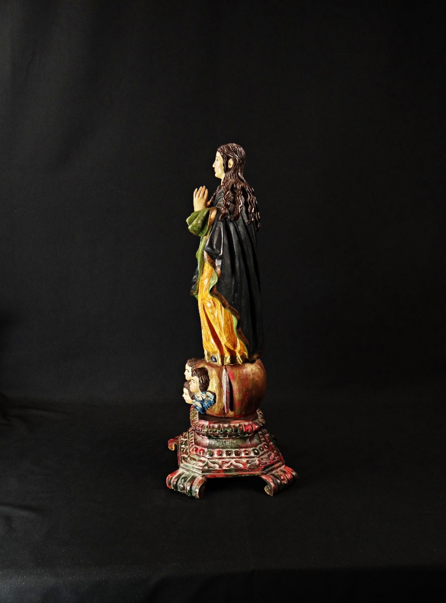 Large Polychrome Plaster Statue Of The Virgin Of The Immaculate Conception, Sacred Art, Late 19th Century-photo-4