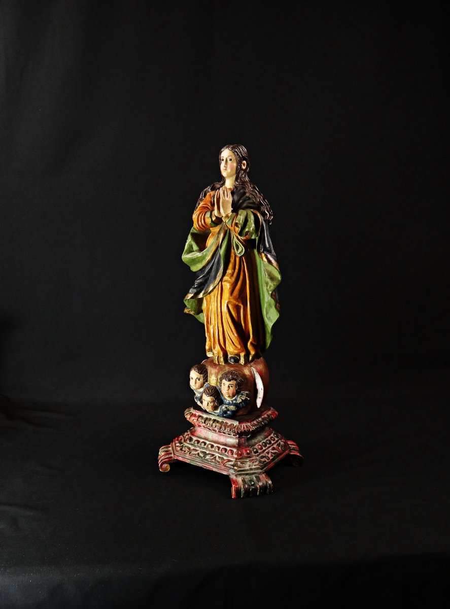 Large Polychrome Plaster Statue Of The Virgin Of The Immaculate Conception, Sacred Art, Late 19th Century-photo-5