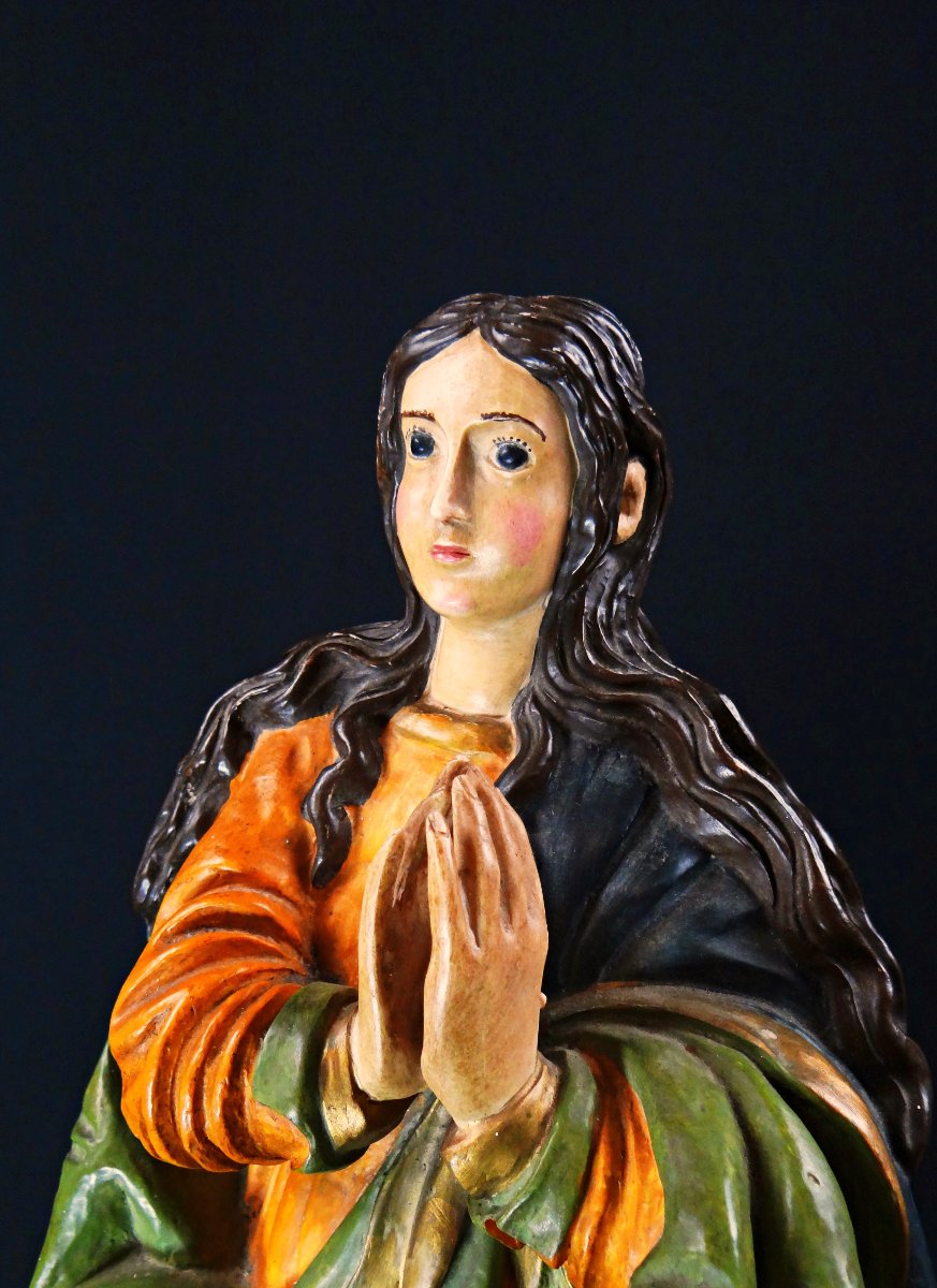 Large Polychrome Plaster Statue Of The Virgin Of The Immaculate Conception, Sacred Art, Late 19th Century-photo-6