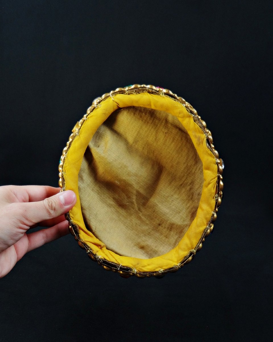 Large 19th-century Crown Of The Virgin Mary In Gilded Brass And Colored Glass Cabochon-photo-8