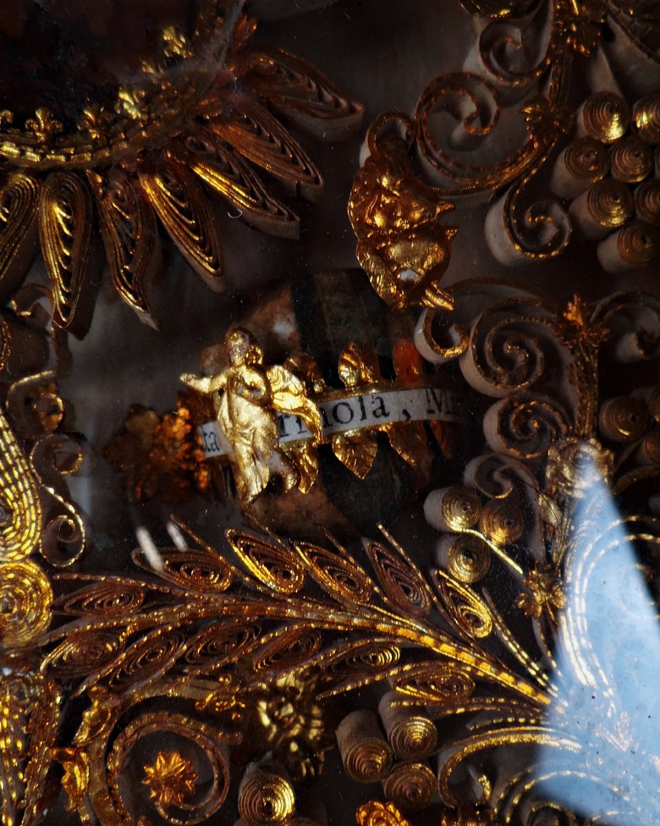 18th-century Paper Filigree Reliquary Of Saint Secundina, Ancient Catholic Sacred Art-photo-1