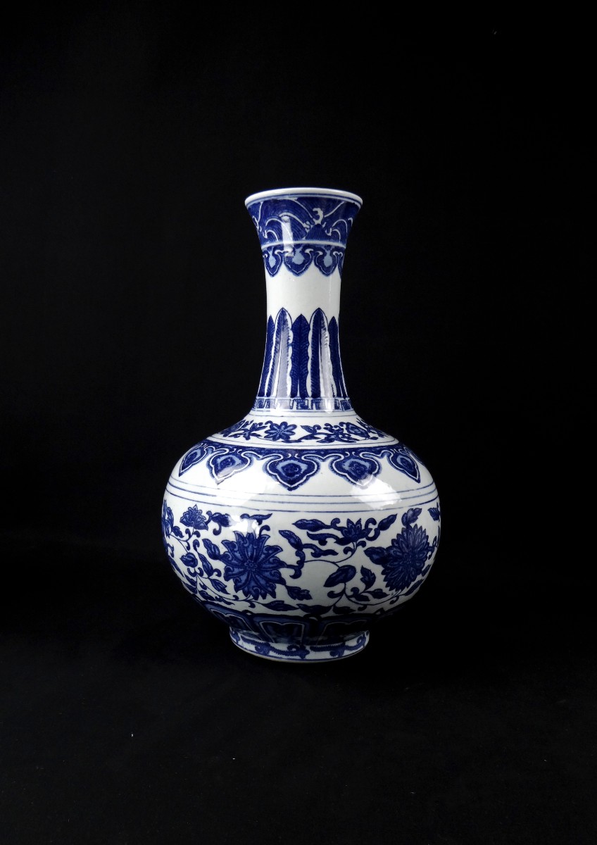 Royal Blue And White Peony Vase In The Style Of Ming Porcelain, Qing Period, 19th Century