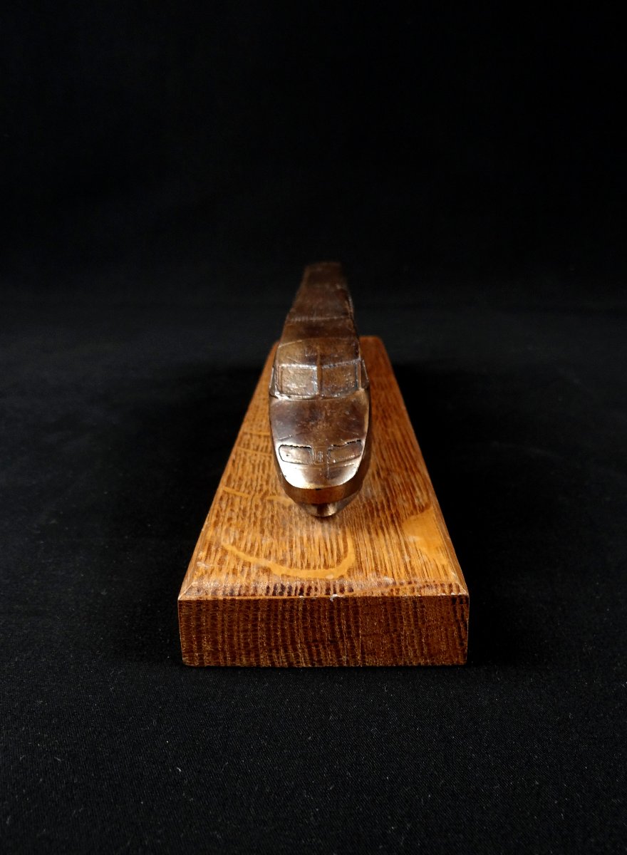 Bronze Tgv On A Wooden Base, A Scale Model Of The Tgv Sud-est From The 1980s-photo-4