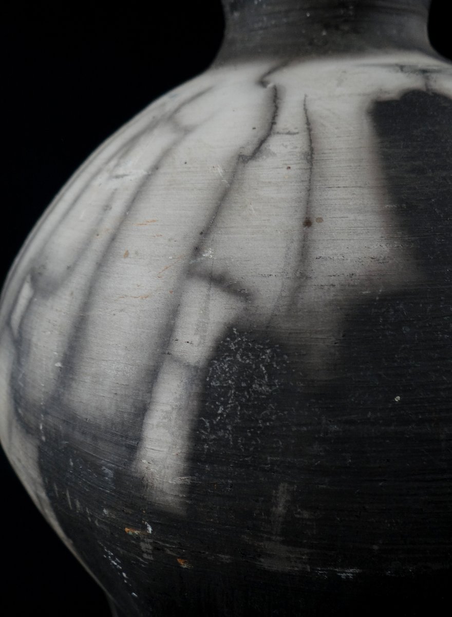 Contemporary Raku Stoneware Ceramic Bottle Vase Signed Kamel Boubekeur-photo-3