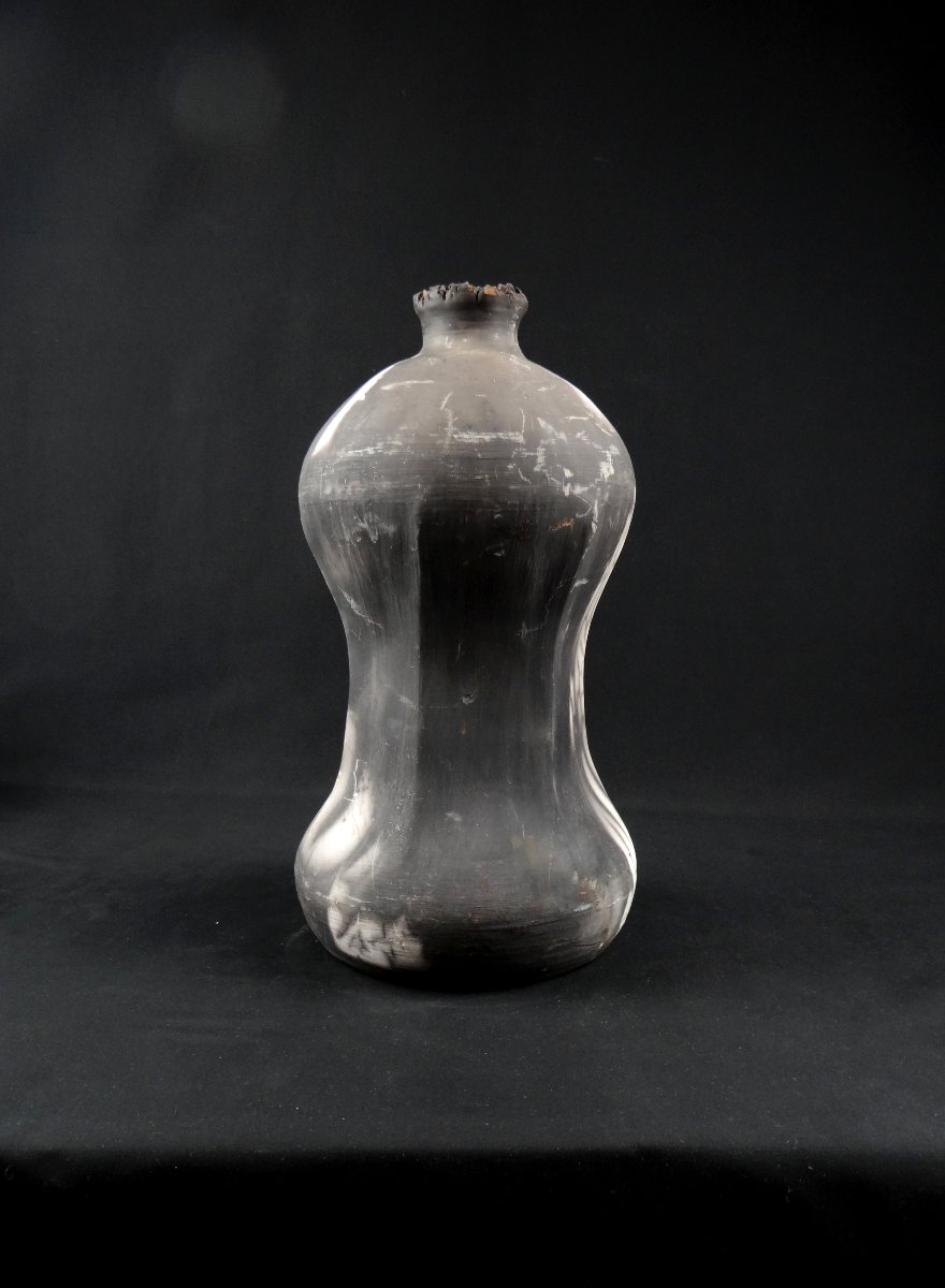 Contemporary Raku Stoneware Ceramic Bottle Vase Signed Kamel Boubekeur-photo-1