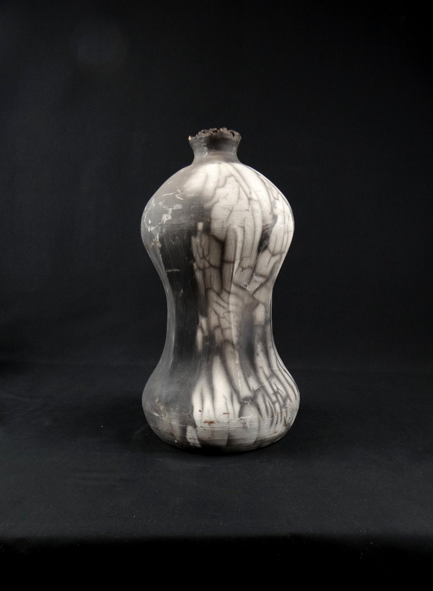 Contemporary Raku Stoneware Ceramic Bottle Vase Signed Kamel Boubekeur-photo-2