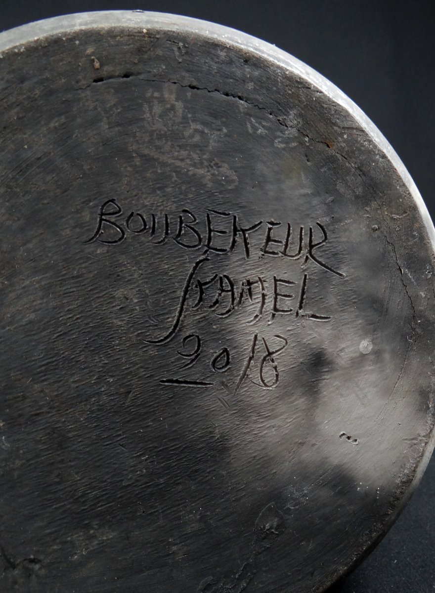 Contemporary Raku Stoneware Ceramic Bottle Vase Signed Kamel Boubekeur-photo-6