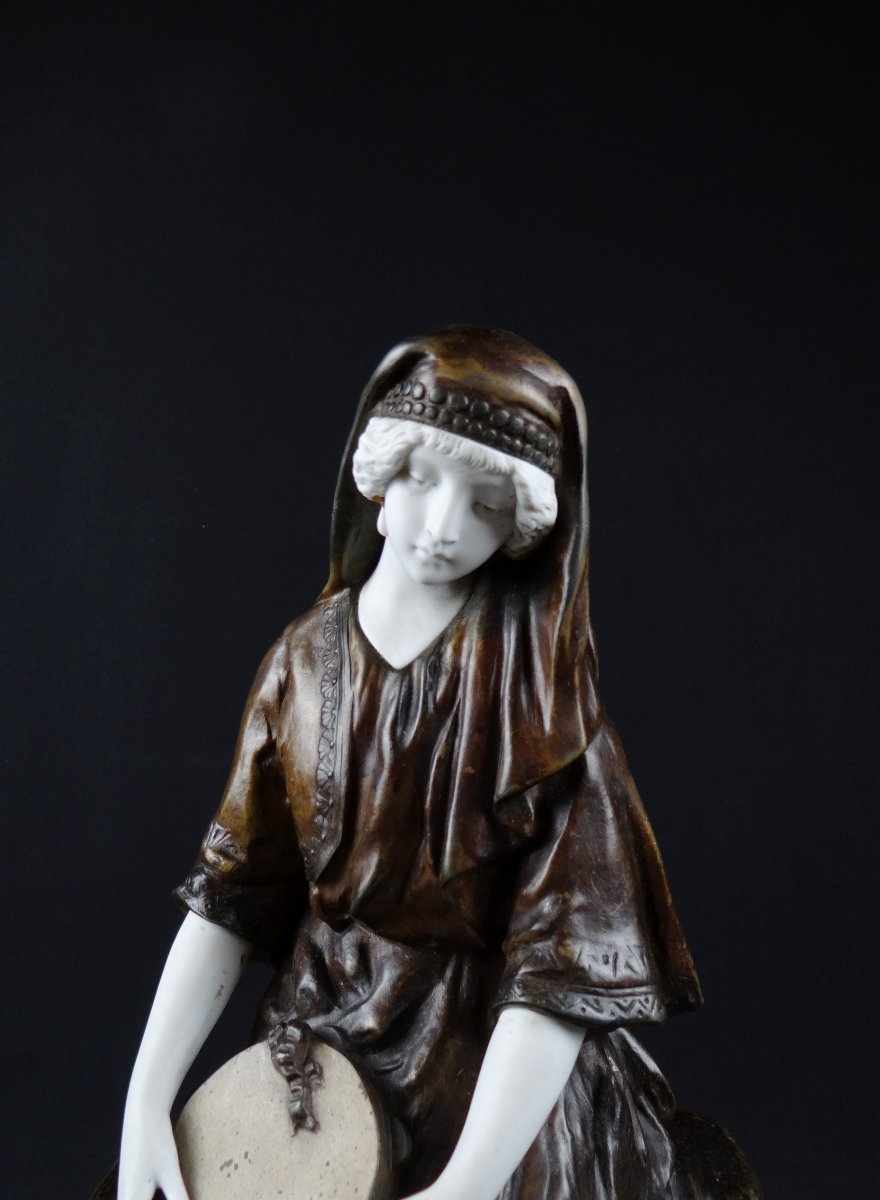 The Bohemian Shepherdess Of Mednat, A Spelter Statue With A Chryselephantine-style Porcelain Biscuit-photo-2