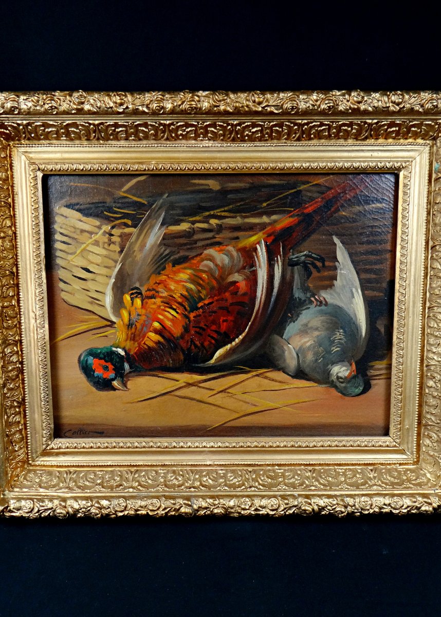 Still Life Signed Collier, Pheasant And Pigeon Game, Early 20th Century-photo-3