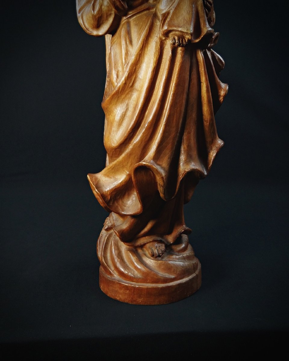 Sculpture Of The Virgin And Child In Tyrolean Oak, German Religious Art, 20th Century-photo-3