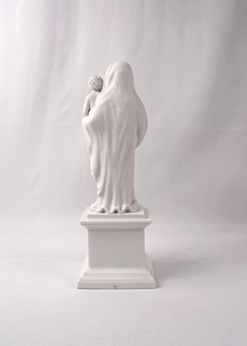 Virgin Mary And Child Jesus Bisque Porcelain Statuette, Neo-gothic, 19th Century-photo-4