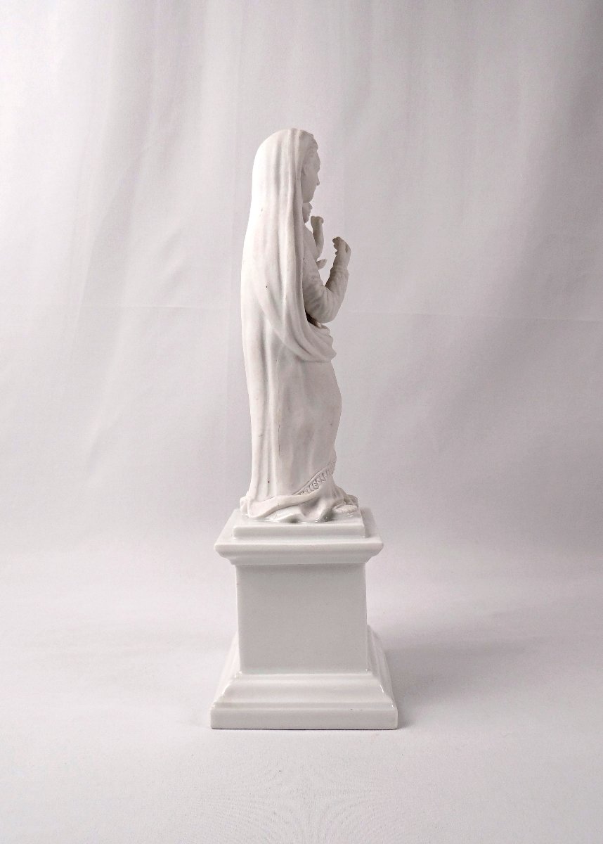 Virgin Mary And Child Jesus Bisque Porcelain Statuette, Neo-gothic, 19th Century-photo-5