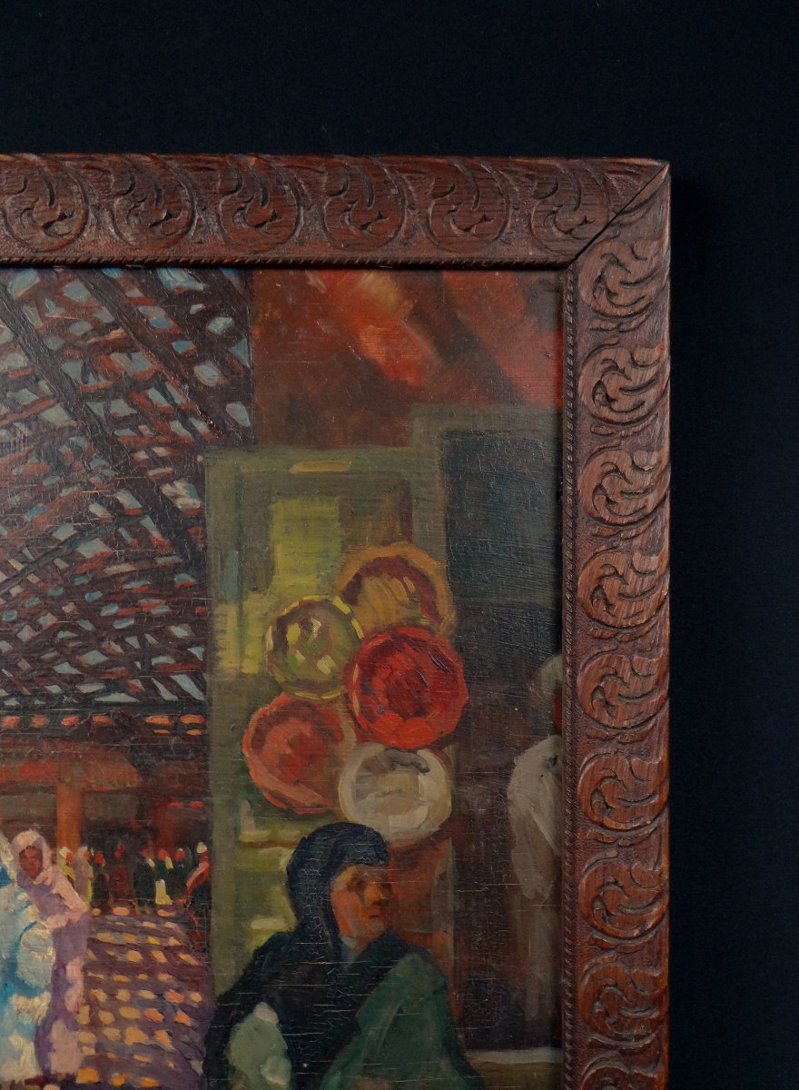 "Le souk" huile sur panneau orientaliste signée E.Feher datée de 1935-photo-3