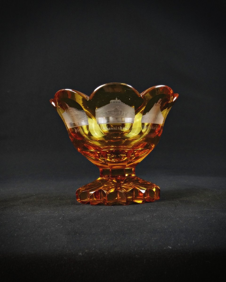 Coupe en Cristal de Bohème XIXème à décor de monuments du Palatinat Rhénan-photo-3