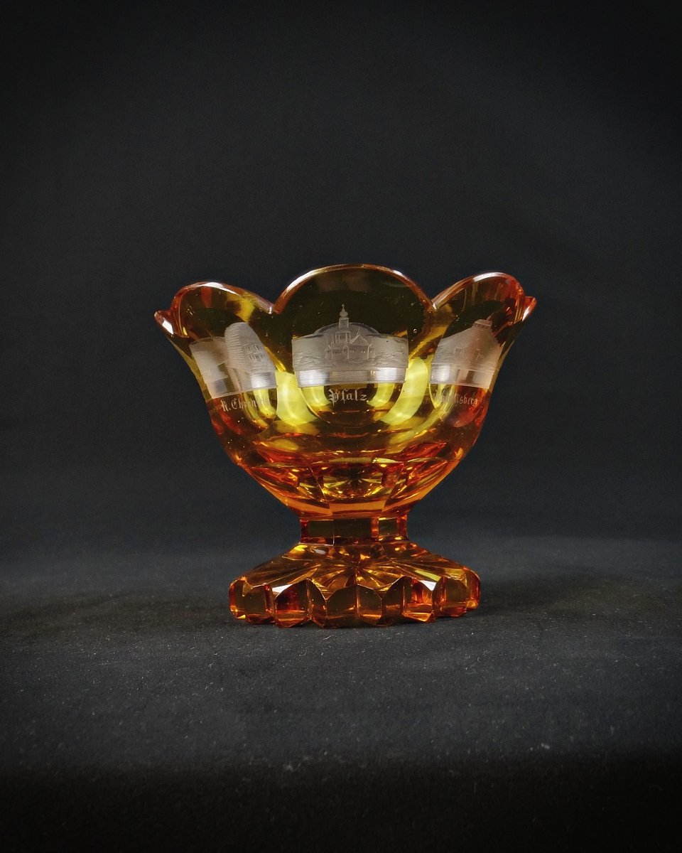 Coupe en Cristal de Bohème XIXème à décor de monuments du Palatinat Rhénan-photo-4