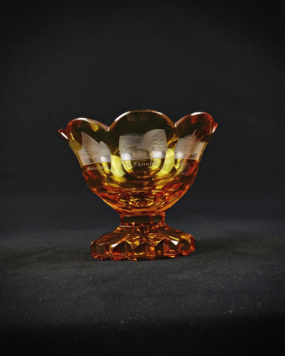 Coupe en Cristal de Bohème XIXème à décor de monuments du Palatinat Rhénan-photo-3