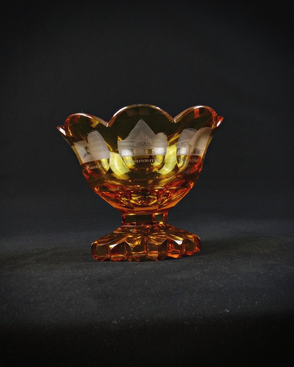 Coupe en Cristal de Bohème XIXème à décor de monuments du Palatinat Rhénan-photo-4