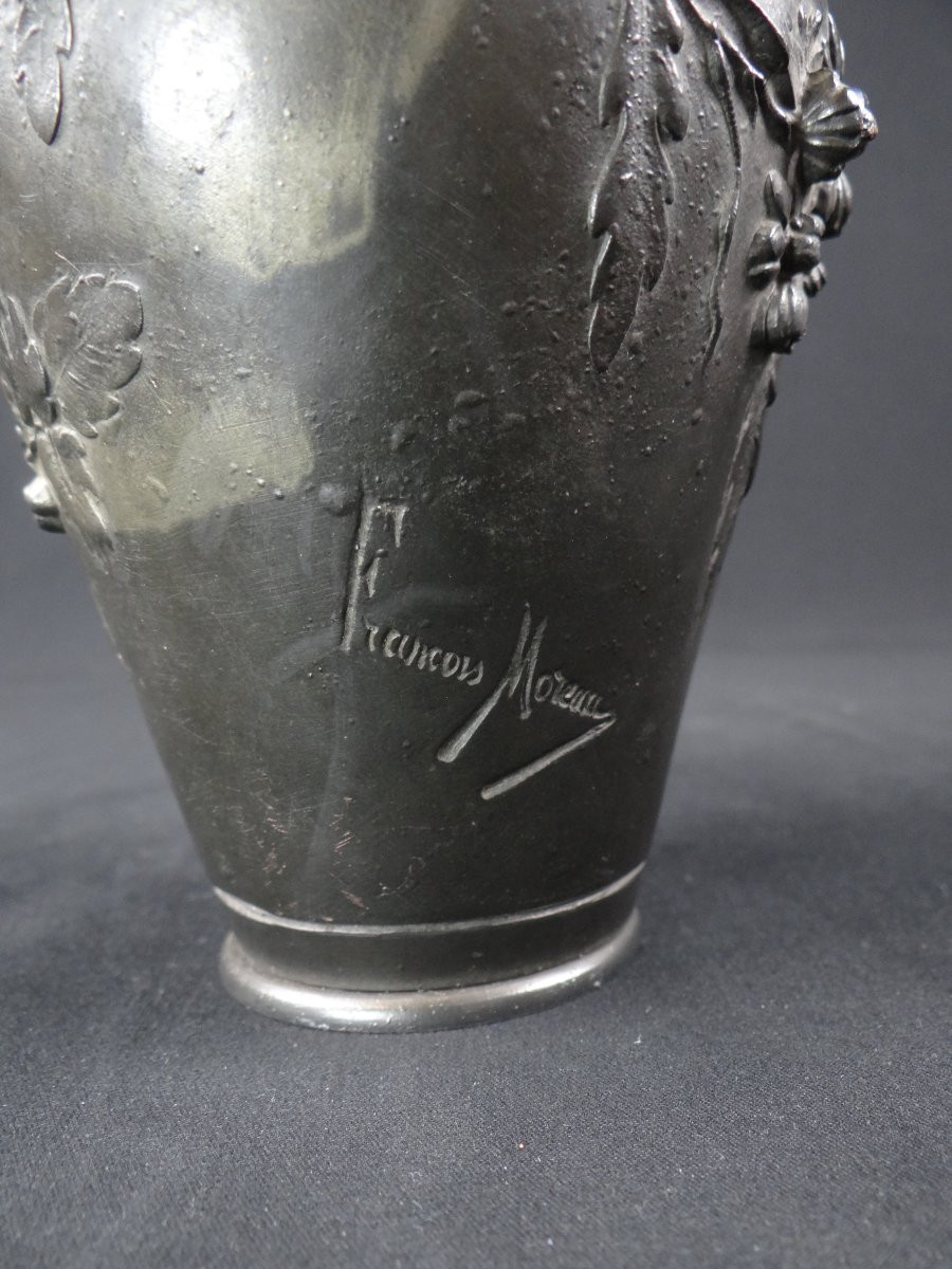 Vase à anses Art Nouveau en bronze signé François Moreau (1832-1926)-photo-2