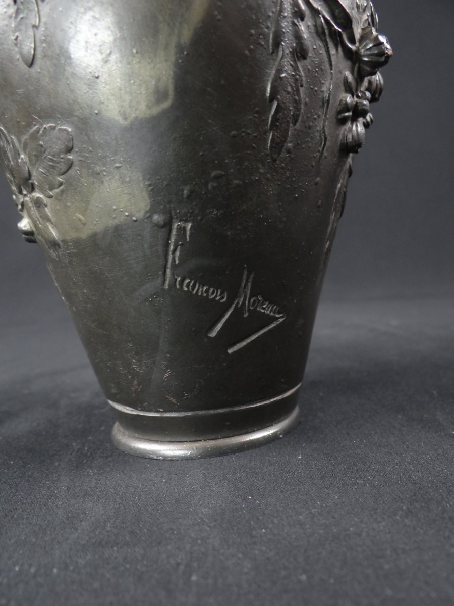 Vase à anses Art Nouveau en bronze signé François Moreau (1832-1926)-photo-3