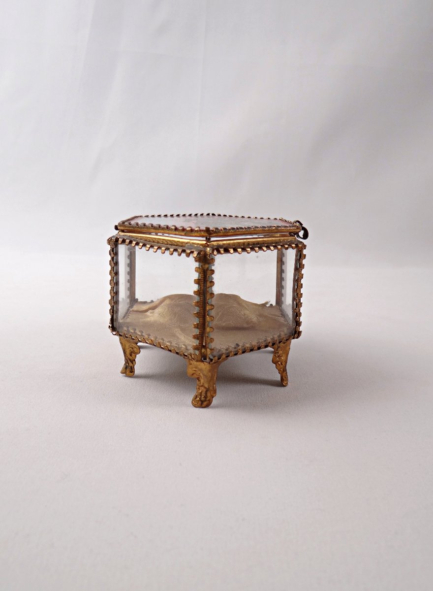 Boîte à bijoux souvenirs en verre & laiton de Brest, début XXème-photo-2