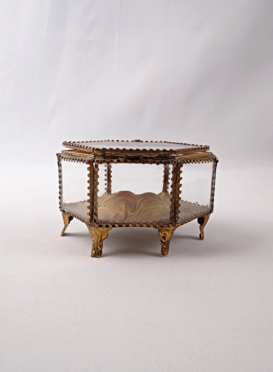 Boîte à bijoux souvenirs en verre & laiton de Brest, début XXème-photo-3