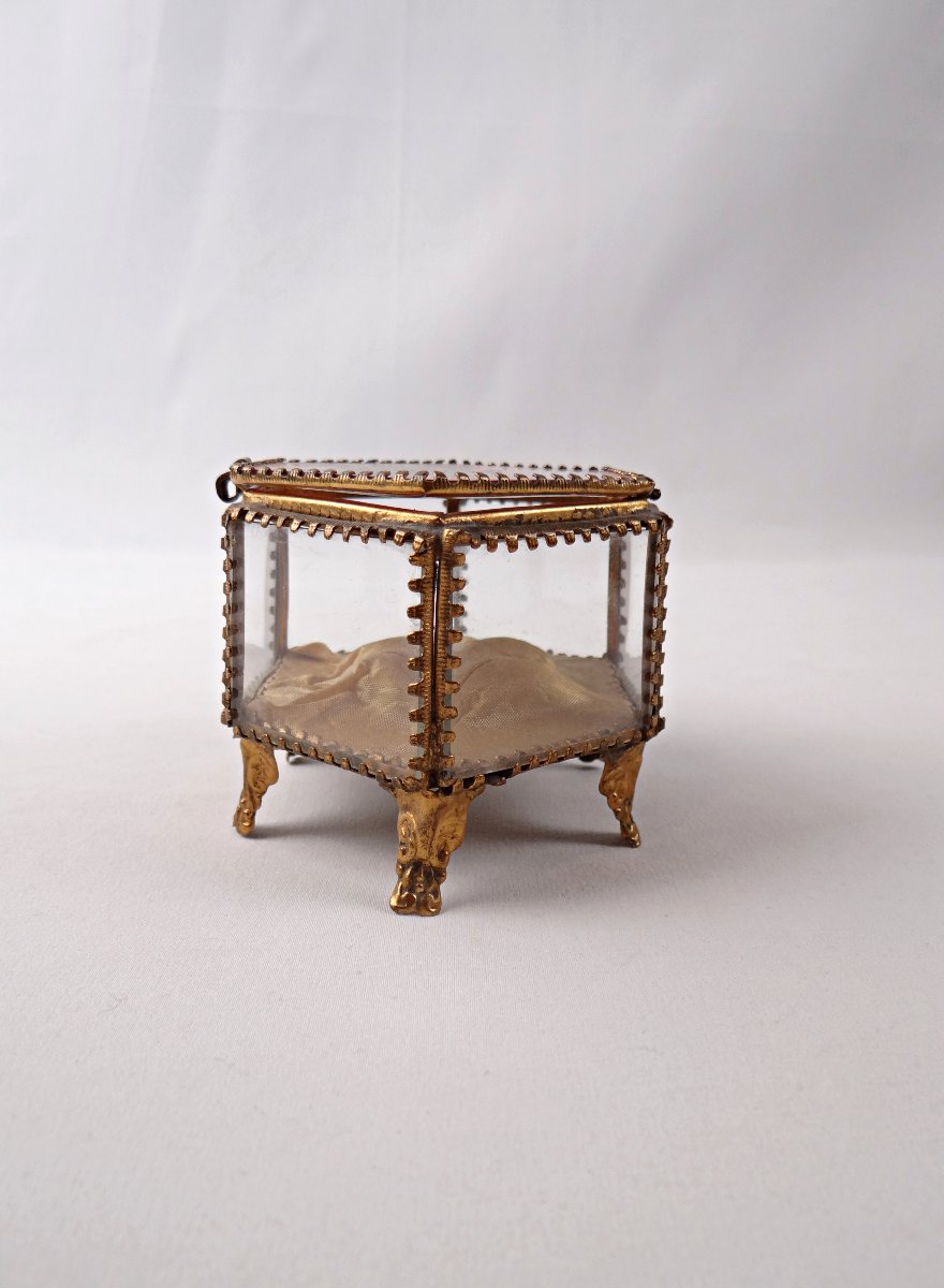 Boîte à bijoux souvenirs en verre & laiton de Brest, début XXème-photo-4