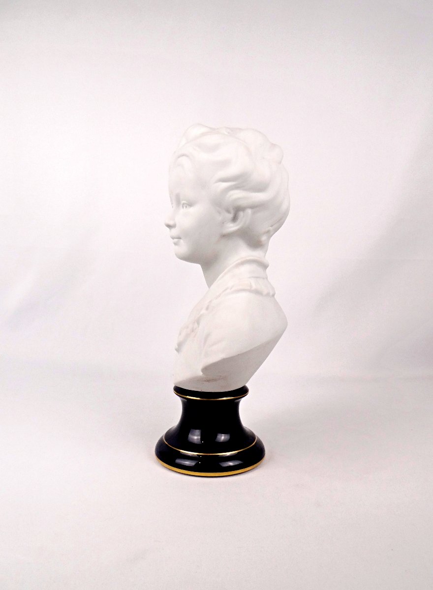 Antoine Brongniart, Bust Of A Child After Houdon, In Biscuit Porcelain, 20th Century-photo-3
