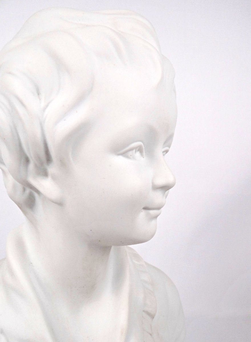 Antoine Brongniart, Bust Of A Child After Houdon, In Biscuit Porcelain, 20th Century-photo-7