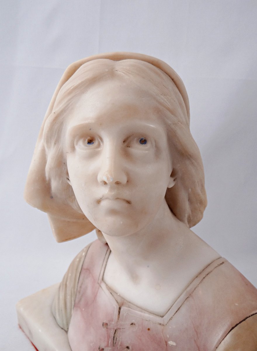 Buste de Jeanne d'Arc signé Giuseppe Bessi en marbre & albâtre fin XIXème-photo-3