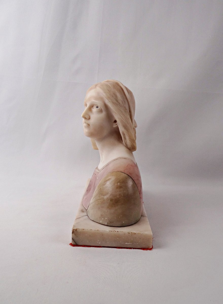 Buste de Jeanne d'Arc signé Giuseppe Bessi en marbre & albâtre fin XIXème-photo-4