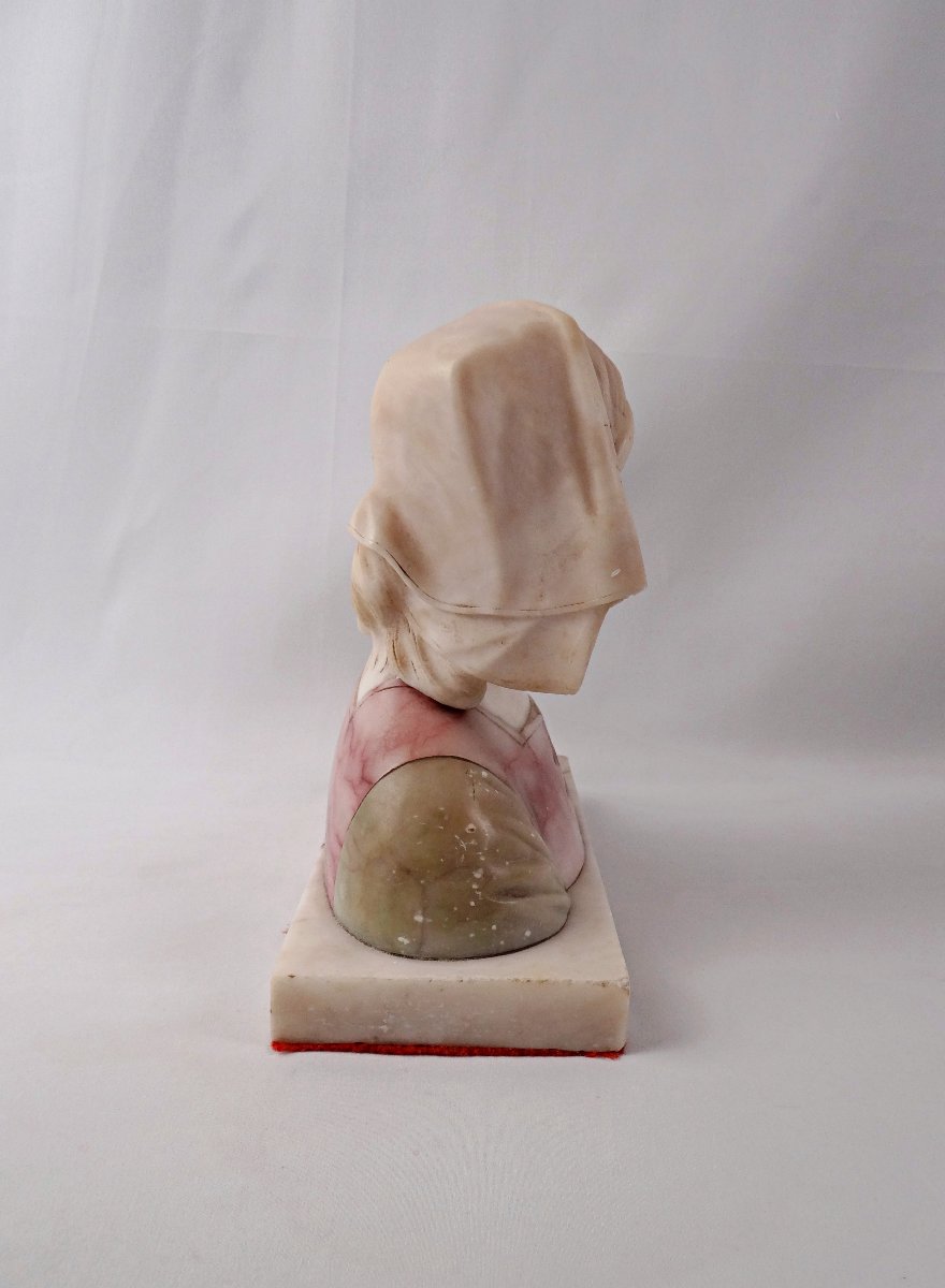 Buste de Jeanne d'Arc signé Giuseppe Bessi en marbre & albâtre fin XIXème-photo-3