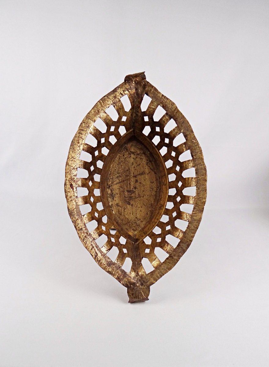 Grand panier à compote en métal doré Médicis néoclassique style Empire XIXème siècle-photo-7