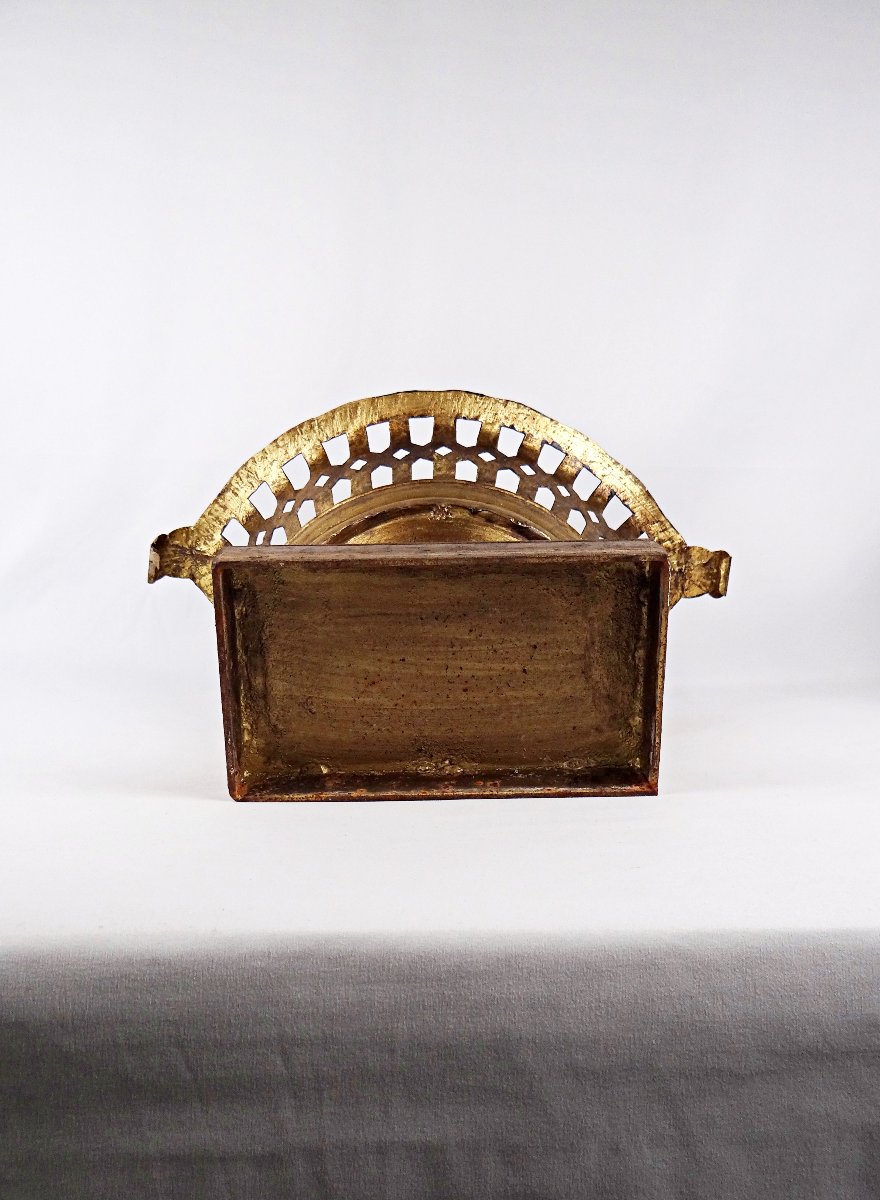 Grand panier à compote en métal doré Médicis néoclassique style Empire XIXème siècle-photo-8